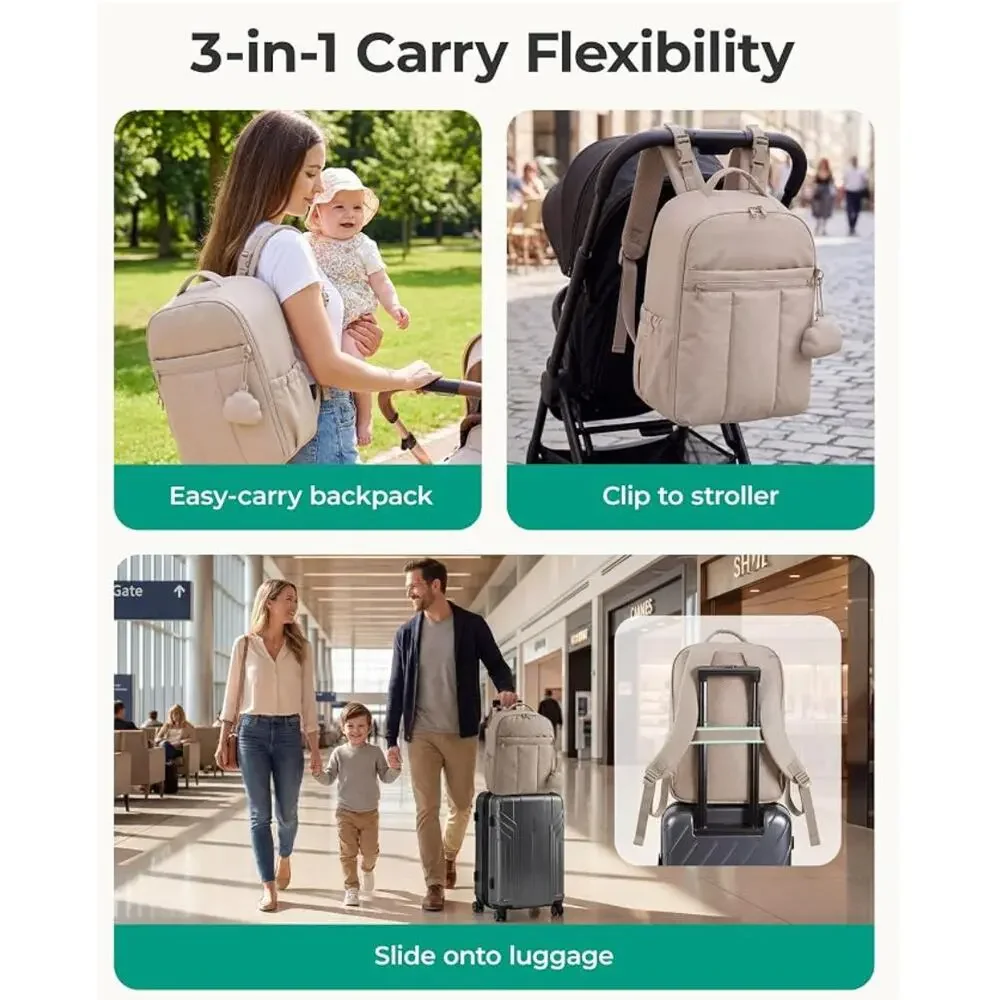 BAGSMART Puffy Diaper Backpack with Insulated Pockets & Changing Pad- Camel